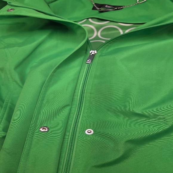 Women's Dennis Basso Green Trench Coat 2X with White Pattern Lining - Picture 7 of 11